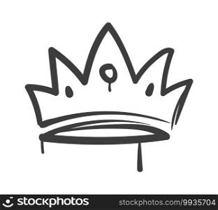 King sketch crown. Hand drawn queen, princess or prince tiara, monarch majestic jewel diadem, royal imperial coronation symbol, black outline icon, vector ink drawing isolated single illustration. King sketch crown. Hand drawn queen, princess or prince tiara, monarch majestic jewel diadem, royal imperial coronation symbol, black outline icon, vector ink drawing illustration