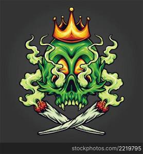 King Skull Cannabis Weed Smoking Vector illustrations for your work Logo, mascot merchandise t-shirt, stickers and Label designs, poster, greeting cards advertising business company or brands.