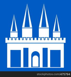 Kingdom palace icon white isolated on blue background vector illustration. Kingdom palace icon white