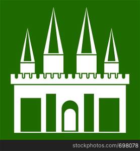 Kingdom palace icon white isolated on green background. Vector illustration. Kingdom palace icon green