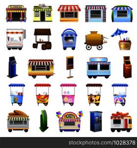 Kiosk icons set. Cartoon set of kiosk vector icons for web design. Kiosk icons set, cartoon style