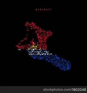 Kiribati flag map, chaotic particles pattern in the colors of the Republic of Kiribati flag. Vector illustration isolated on black background.. Kiribati flag map, chaotic particles pattern in the Republic of Kiribati flag colors. Vector illustration