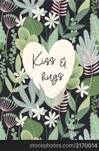 Kiss and hugs. Floral design concept for Valentines Day and other use. Flower illustration.. Kiss and hugs. Floral design concept for Valentines Day and other use.