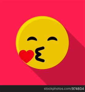 Kiss emoticon icon. Flat illustration of kiss emoticon vector icon for web. Kiss emoticon icon, flat style
