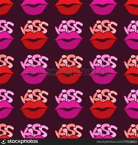 Kisses seamless pattern. Glamour background with red lips. Romantic kisses pattern for textile design. Kisses seamless pattern. Glamour background with red lips. Romantic kisses pattern for textile design.