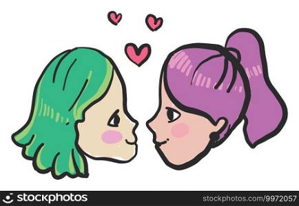 Kissing LGBT girls, illustration, vector on white background