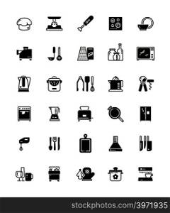 Kitchen and cooking black icons isolated on white. Kitchen appliance microwave and mixer, vector illustration. Kitchen and cooking black icons isolated on white