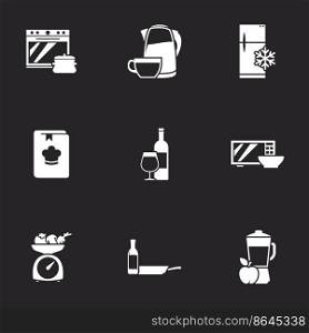 Kitchen and cooking icon set. Black background