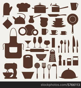 Kitchen and restaurant icon set of utensils.