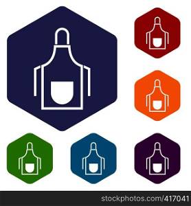 Kitchen apron icons set rhombus in different colors isolated on white background. Kitchen apron icons set