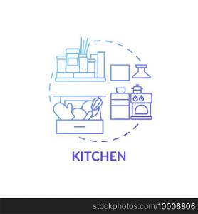 Kitchen blue gradient concept icon. Cook room declutter tips idea thin line illustration. Home organization of housekeeping. Cleaning service. Vector isolated outline RGB color drawing. Kitchen blue gradient concept icon