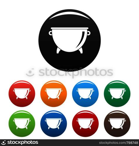 Kitchen cauldron icons set 9 color vector isolated on white for any design. Kitchen cauldron icons set color