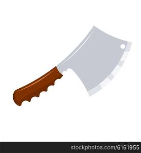 Kitchen cleaver cutter with wooden handle and sharp steel blade. Vector Cartoon Illustration.&#xA;