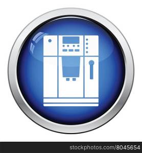 Kitchen coffee machine icon. Glossy button design. Vector illustration.