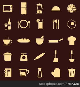 Kitchen color icons on dark background, stock vector