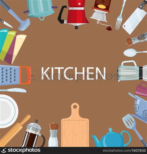 kitchen concept for web design. Kitchen supplies set. restaurant menu, Kitchenware elements. Vector illustration in flat style.. kitchen concept for web design