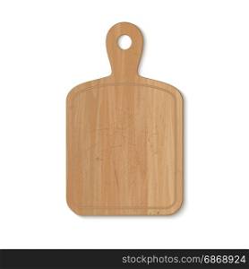 Kitchen cutting board. Wooden cutting board on white background. Vector illustration.
