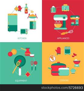 Kitchen design concept with cooking equipment and appliances isolated vector illustration