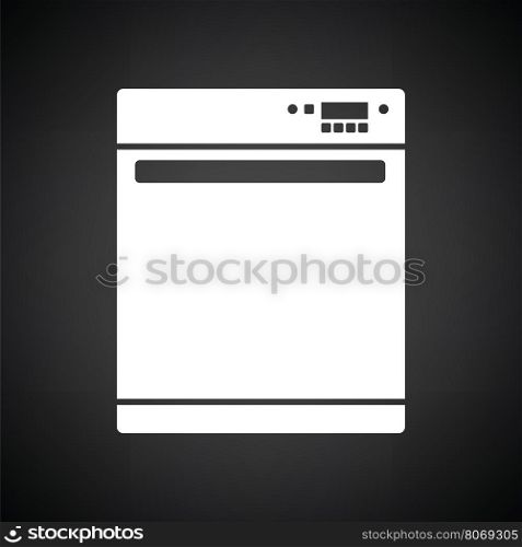 Kitchen dishwasher machine icon. Black background with white. Vector illustration.