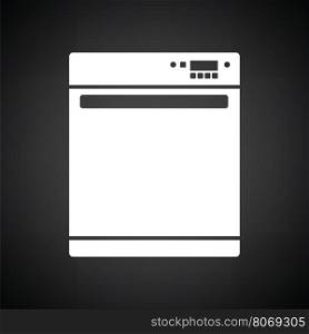 Kitchen dishwasher machine icon. Black background with white. Vector illustration.