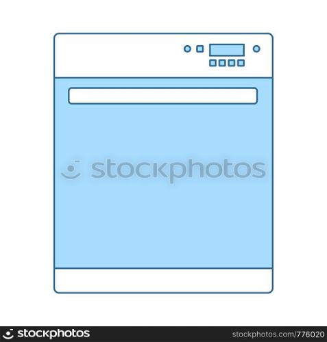 Kitchen Dishwasher Machine Icon. Thin Line With Blue Fill Design. Vector Illustration.