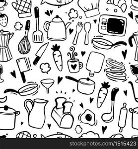 Kitchen doodles seamless pattern background