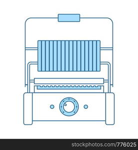 Kitchen Electric Grill Icon. Thin Line With Blue Fill Design. Vector Illustration.