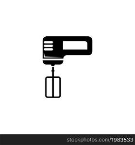 Kitchen Electric Hand Mixer with Whisk. Flat Vector Icon illustration. Simple black symbol on white background. Kitchen Electric Hand Mixer and Whisk sign design template for web and mobile UI element