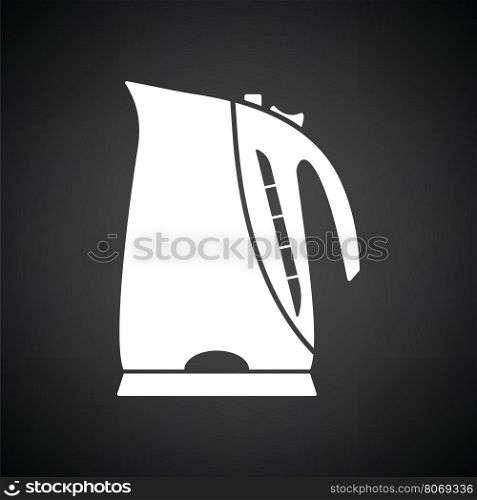 Kitchen electric kettle icon. Black background with white. Vector illustration.