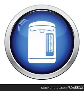 Kitchen electric kettle icon. Glossy button design. Vector illustration.