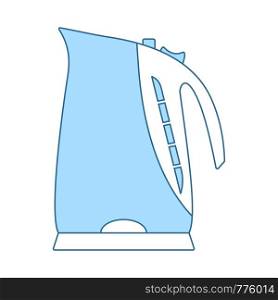 Kitchen Electric Kettle Icon. Thin Line With Blue Fill Design. Vector Illustration.