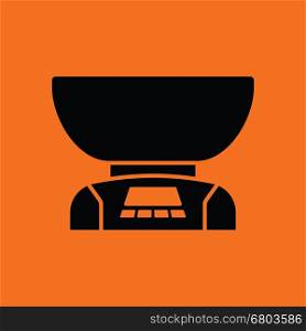 Kitchen electric scales icon. Orange background with black. Vector illustration.