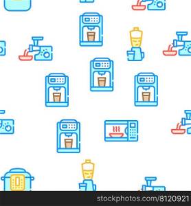 Kitchen Electronics Collection Vector Seamless Pattern Color Line Illustration. Kitchen Electronics Collection Icons Set Vector Illustrations