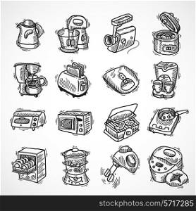 Kitchen equipment and appliances sketch decorative icons set with toaster coffee machine blender isolated vector illustration
