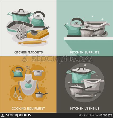 Kitchen equipment icons set with utensils gadgets and supplies flat isolated vector illustration . Kitchen Equipment Icons Set