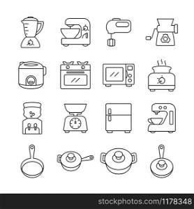 Kitchen equipment line icon set. Editable stroke. Vector eps 10. Isolated at white background