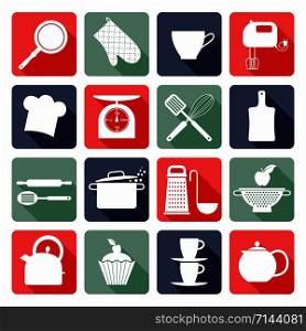 Kitchen flat icons.. Kitchen seamless pattern