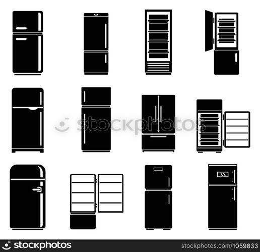 Kitchen fridge icons set. Simple set of kitchen fridge vector icons for web design on white background. Kitchen fridge icons set, simple style