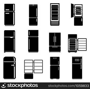 Kitchen fridge icons set. Simple set of kitchen fridge vector icons for web design on white background. Kitchen fridge icons set, simple style