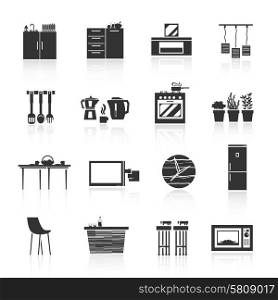 Kitchen furniture and utensils black icons set isolated vector illustration. Kitchen Furniture Icons Set