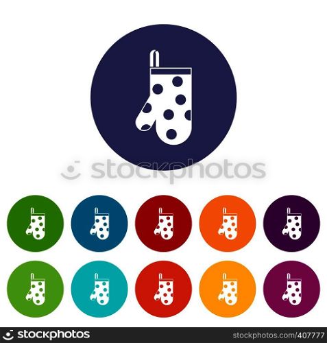 Kitchen glove set icons in different colors isolated on white background. Kitchen glove set icons