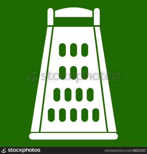 Kitchen grater icon white isolated on green background. Vector illustration. Kitchen grater icon green
