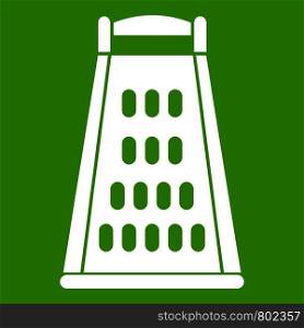 Kitchen grater icon white isolated on green background. Vector illustration. Kitchen grater icon green