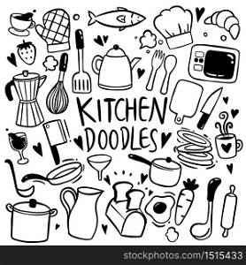 Kitchen hand drawn doodles vector