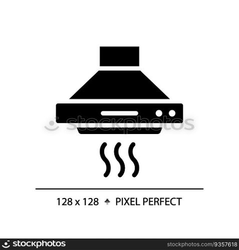 Kitchen hood black glyph icon. Ventilation system. Home appliance. Electrical device. Range hood. Exhaust fan. Silhouette symbol on white space. Solid pictogram. Vector isolated illustration. Kitchen hood black glyph icon