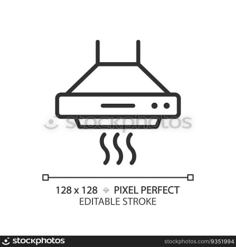 Kitchen hood linear icon. Ventilation system. Home appliance. Electrical device. Range hood. Exhaust fan. Thin line illustration. Contour symbol. Vector outline drawing. Editable stroke. Kitchen hood linear icon