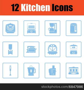 Kitchen icon set. Blue frame design. Vector illustration.