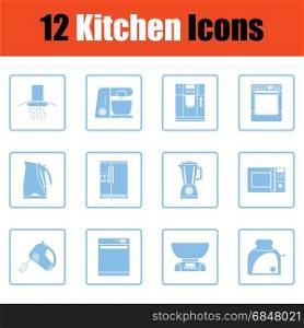 Kitchen icon set. Blue frame design. Vector illustration.
