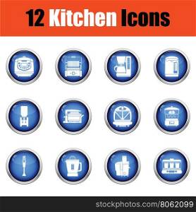 Kitchen icon set. Glossy button design. Vector illustration.
