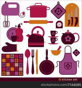 Kitchen icons set of tools. Color vector backround.. Color vector backround.